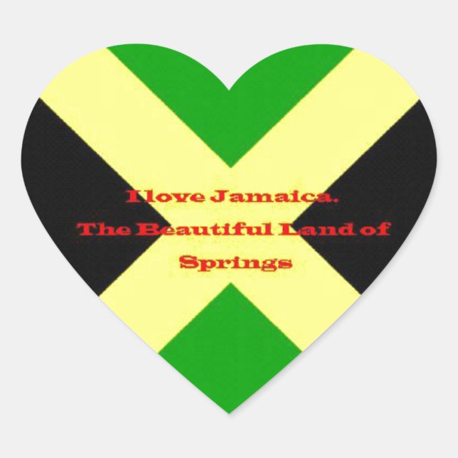 I Love Jamaica Text on Flag Art Print Heart Sticker (Front)