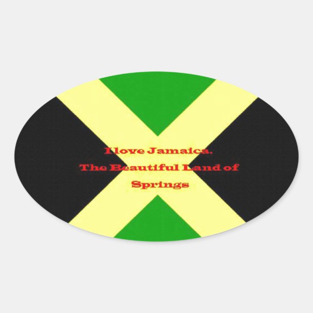 I Love Jamaica Text on Flag Art Print Oval Sticker (Front)