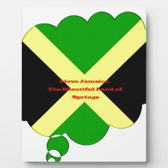 I Love Jamaica Text on Flag Art Print Plaque (Front)
