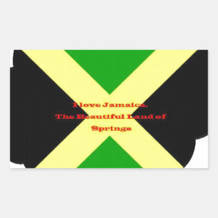 I Love Jamaica Text on Flag Art Print Rectangular Sticker