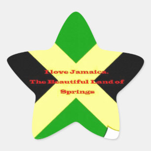 I Love Jamaica Text on Flag Art Print Star Sticker