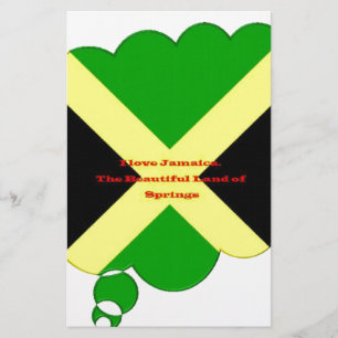 I Love Jamaica Text on Flag Art Print Stationery