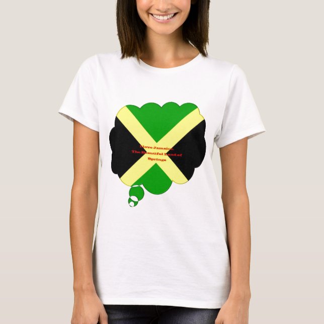 I Love Jamaica Text on Flag Art Print T-Shirt (Front)