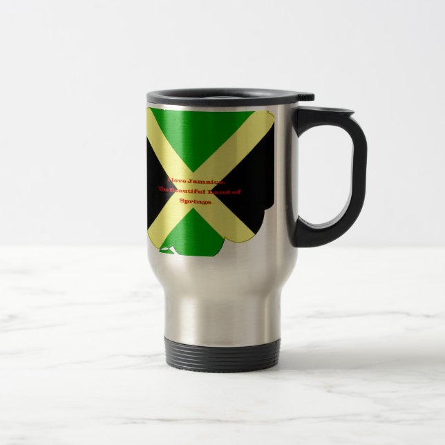 I Love Jamaica Text on Flag Art Print Travel Mug (Right)