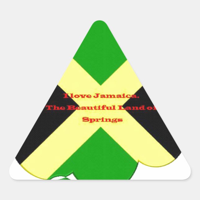 I Love Jamaica Text on Flag Art Print Triangle Sticker (Front)