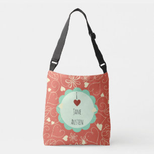 I Love Jane Austen Orange Pattern Crossbody Bag