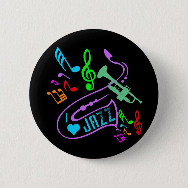 I LOVE JAZZ 6 CM ROUND BADGE (Front)