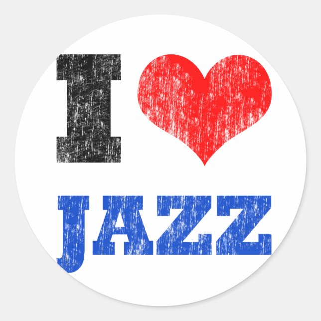 I Love Jazz Classic Round Sticker (Front)