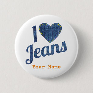 I love Jeans vintage Fashion Design with Seam Hear 6 Cm Round Badge