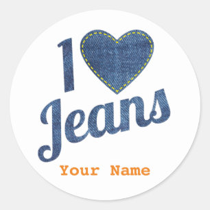 I love Jeans vintage Fashion Design with Seam Hear Classic Round Sticker