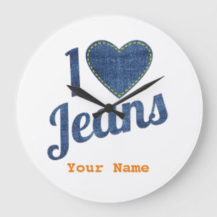I love Jeans vintage Fashion Design with Seam Hear Large Clock