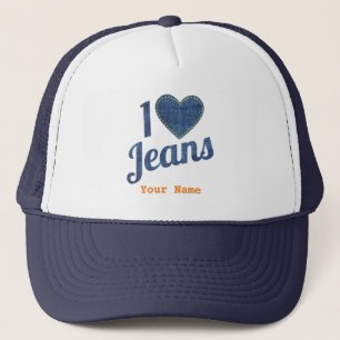 I love Jeans vintage Fashion Design with Seam Hear Trucker Hat