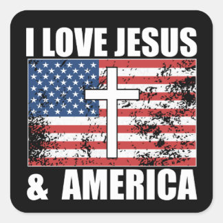 I Love Jesus and America Christian USA flag Square Sticker