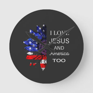 I Love Jesus and America Too Round Clock