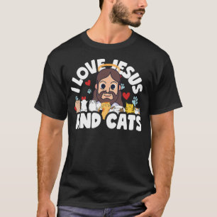 I Love Jesus And Cats Christian Kitty Cat Cartoon  T-Shirt