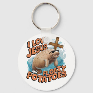 I Love Jesus And Floaty Potatoes Manatee Sea Cows Key Ring