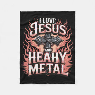I Love Jesus And Heavy Metal Fleece Blanket