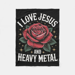 I Love Jesus And Heavy Metal  Fleece Blanket
