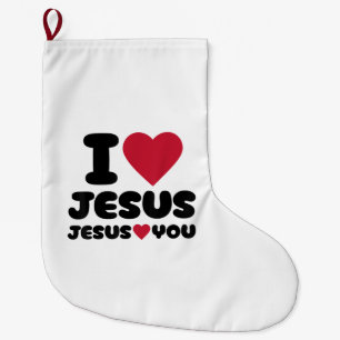 I Love Jesus and Jesus Loves You Christian Large Christmas Stocking