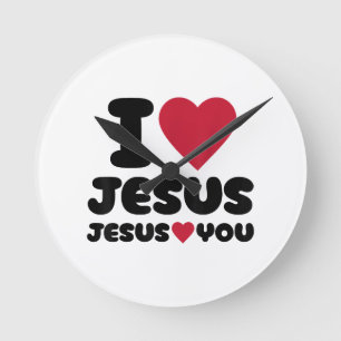 I Love Jesus and Jesus Loves You Christian Round Clock