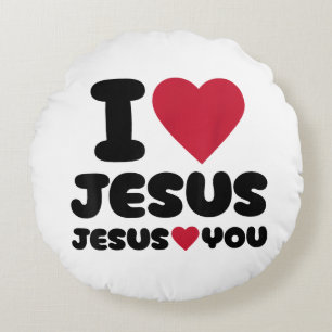 I Love Jesus and Jesus Loves You Christian Round Cushion