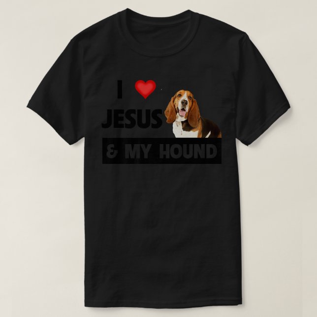 I Love Jesus and My Basset Hound Dog Mom Dad Pet P T-Shirt (Design Front)