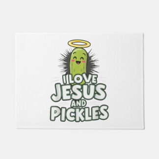 I Love Jesus And Pickles Doormat