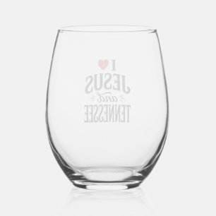 I Love Jesus and Tennessee Vintage Christian Desig Stemless Wine Glass
