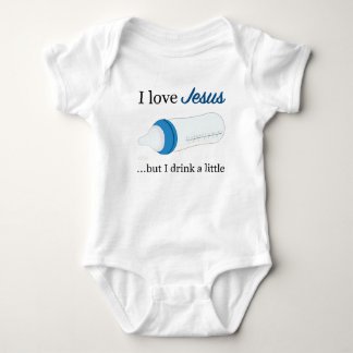 I love Jesus, but I drink a little. (Blue) Baby Bodysuit