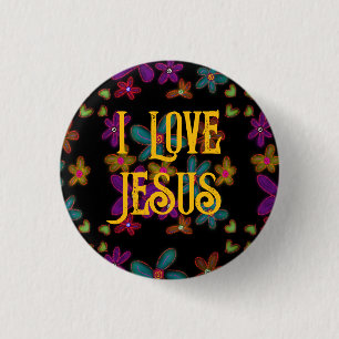 I Love Jesus Christian Girl Flowers Pattern 3 Cm Round Badge