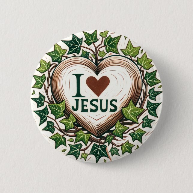 I Love Jesus English Ivy Christian                 6 Cm Round Badge (Front)