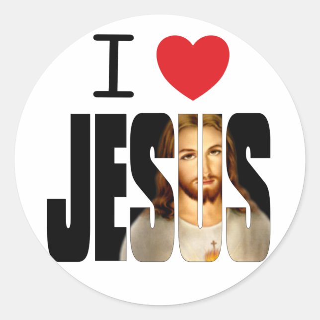 I Love Jesus - I Heart Jesus with image in name Classic Round Sticker (Front)