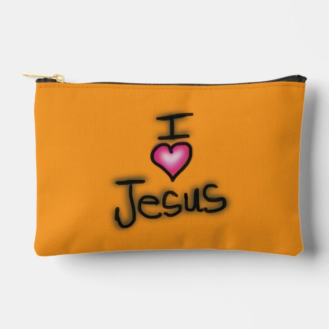 I Love Jesus Orange and Black  Accessory Pouch (Front)