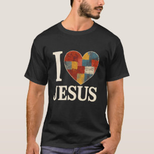I Love Jesus Patchwork Graffiti Heart Christian Ar T-Shirt