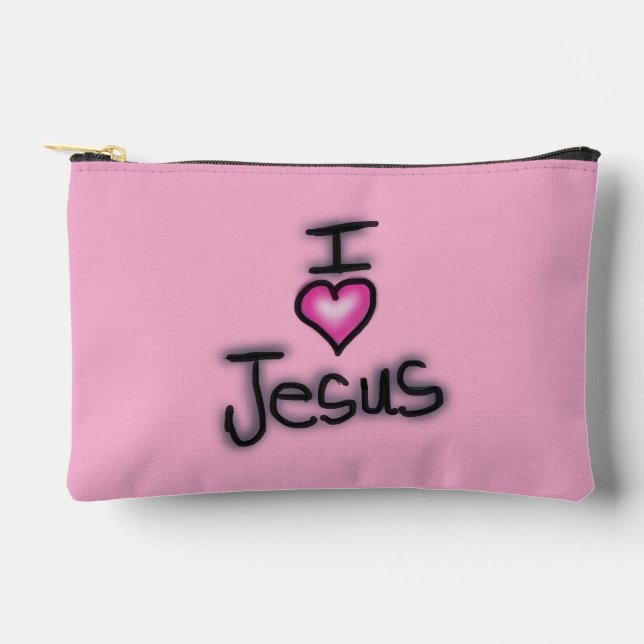 I Love Jesus Pink and Black  Accessory Pouch (Front)