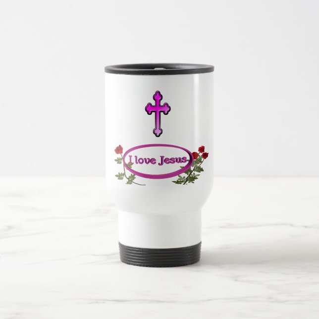 I love Jesus products with roses Travel Mug (Center)