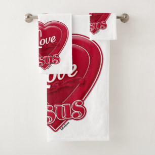 I Love Jesus Red Heart Bath Towel Set