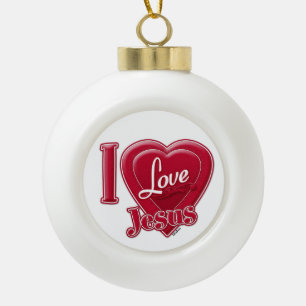 I Love Jesus Red Heart Ceramic Ball Christmas Ornament