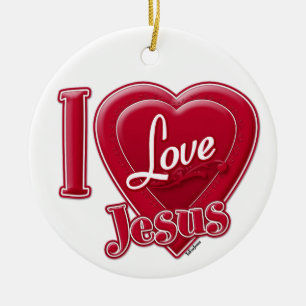 I Love Jesus Red Heart Ceramic Tree Decoration