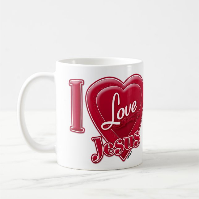 I Love Jesus Red Heart Coffee Mug (Left)