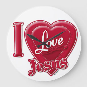 I Love Jesus Red Heart Large Clock