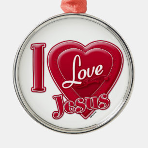 I Love Jesus Red Heart Metal Tree Decoration