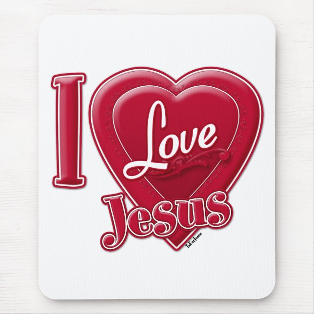 I Love Jesus Red Heart Mouse Mat (Front)