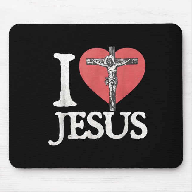 I Love Jesus Retro Christian Religious For Men Wom Mouse Mat (Front)