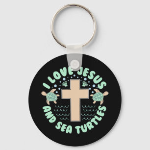 I Love Jesus & Sea Turtles Christian Faith Cross B Key Ring