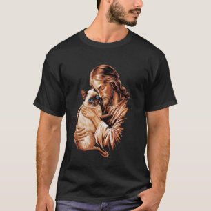 I Love Jesus & Siamese Cat Funny Christian God Ble T-Shirt