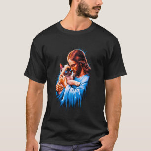 I Love Jesus & Siamese Cat Funny Christian God Ble T-Shirt