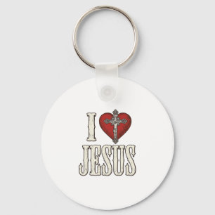I Love Jesus Vintage Engraving Faith Shirt Design_ Key Ring