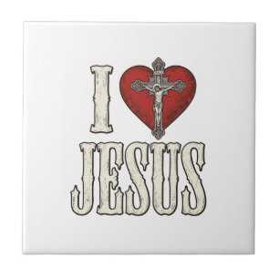 I Love Jesus Vintage Engraving Faith Shirt Design_ Tile