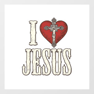 I Love Jesus Vintage Engraving Faith Shirt Design_ Window Cling